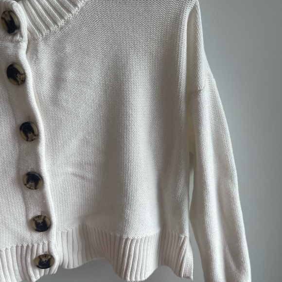 QUINCE White Cotton Women's White Button-Up Sweater - Picture 6 of 8